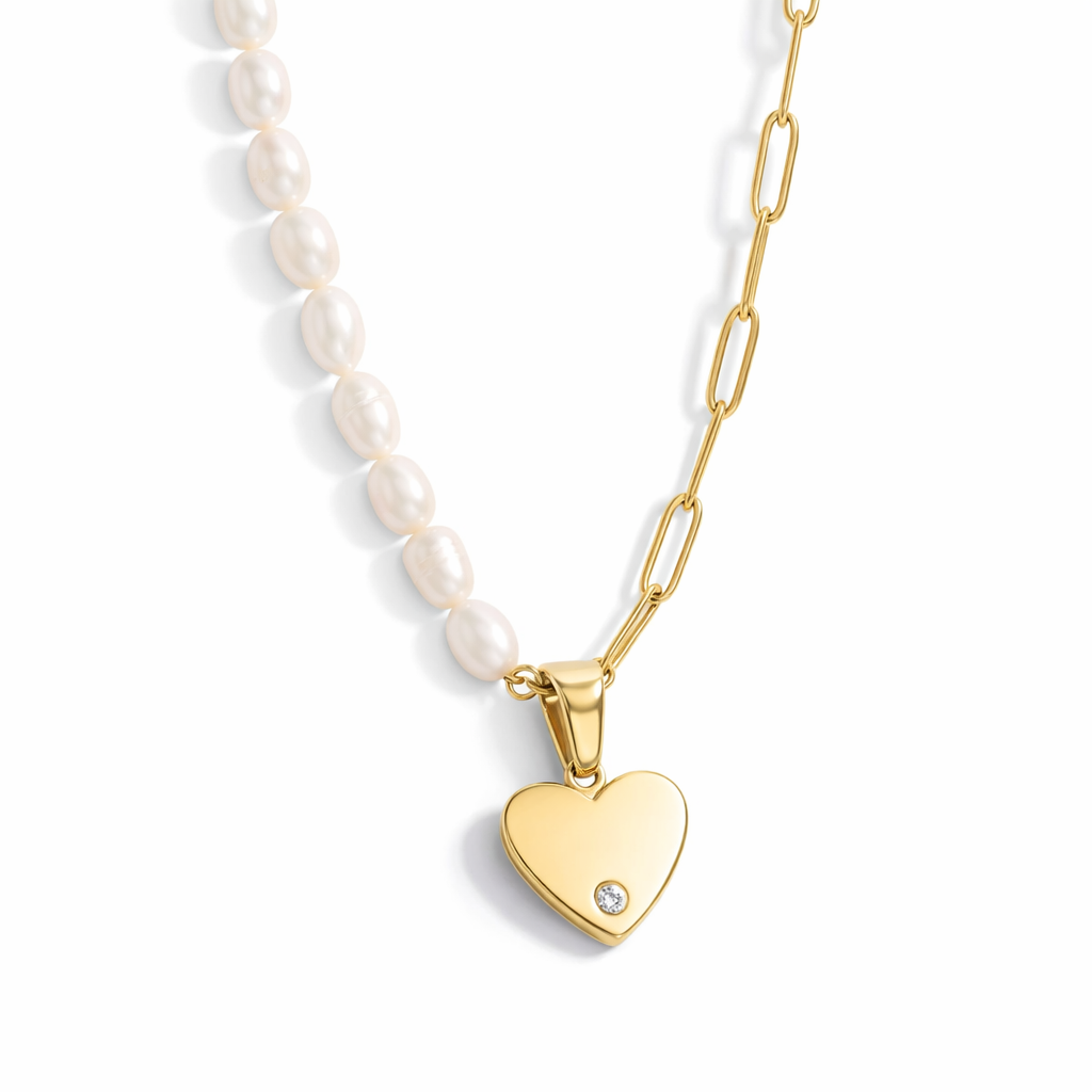 Pearl Split-Chain Heart Necklace