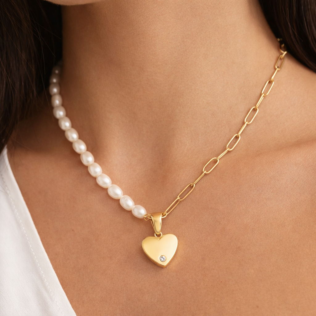 Pearl Split-Chain Heart Necklace